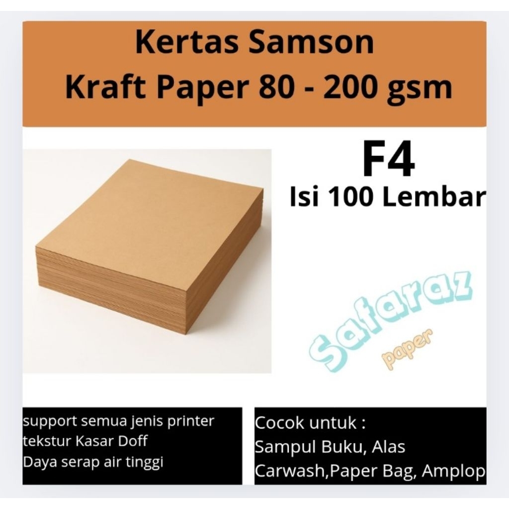 

Kertas Samson Pura 80gr | Kertas Daur Ulang Coklat F4 Isi 100 Lembar | Bahan Paper Bag, Craft, Undangan