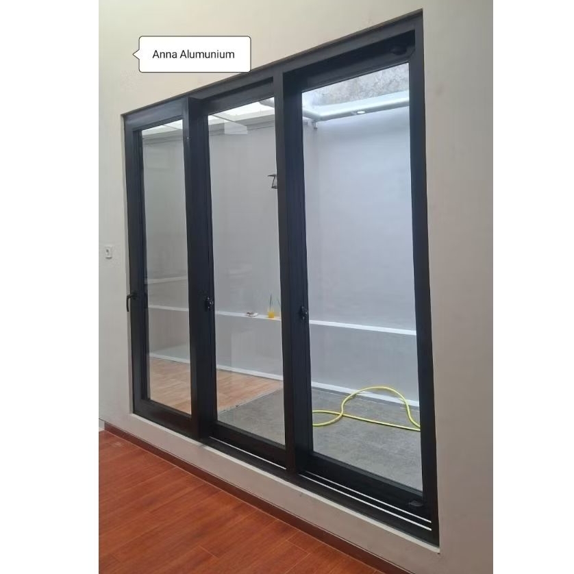 Jendela Aluminium Sliding 3 Daun kusen Hendel kaca 5 mm Mewah dan kokoh