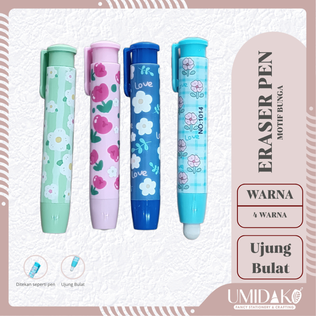 

[UMIDAKO] PENGHAPUS PEN | ERASER PEN FLOWER | PENHAPUS PULPEN MOTIF BUNGA LUCU WARNA LUCU PINK BIRU MUDA HIJAU BIRU