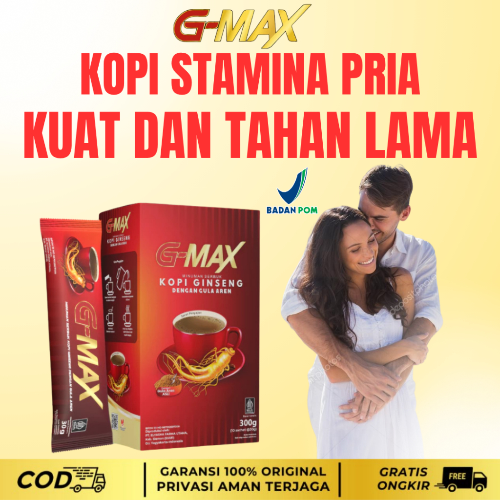 

Gmax Kopi Suplemen Penambah Stamina Pria Kuat Tahan Lama Kopi Original 1 Box 10 Sachet @300 Gram Bpom