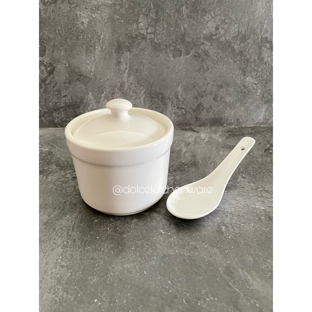 DOLCE Mangkok Sop Soup Pot Set Tutup Keramik Putih Sendok Bebek Mangkok Obat Tim Telur Cawan Mushi P