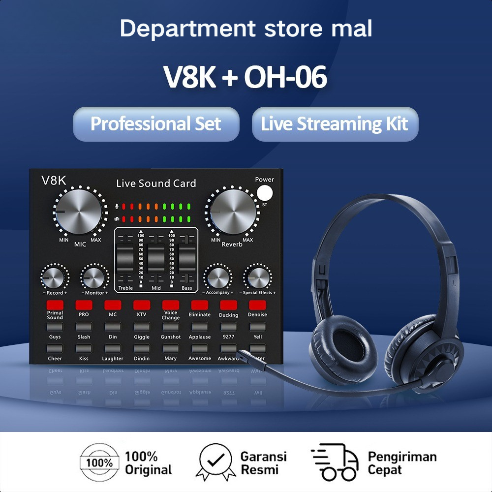 【Garansi 6 bulan】Bonkyo V8K Sound Card+Earphone Set / Soundcard V8K