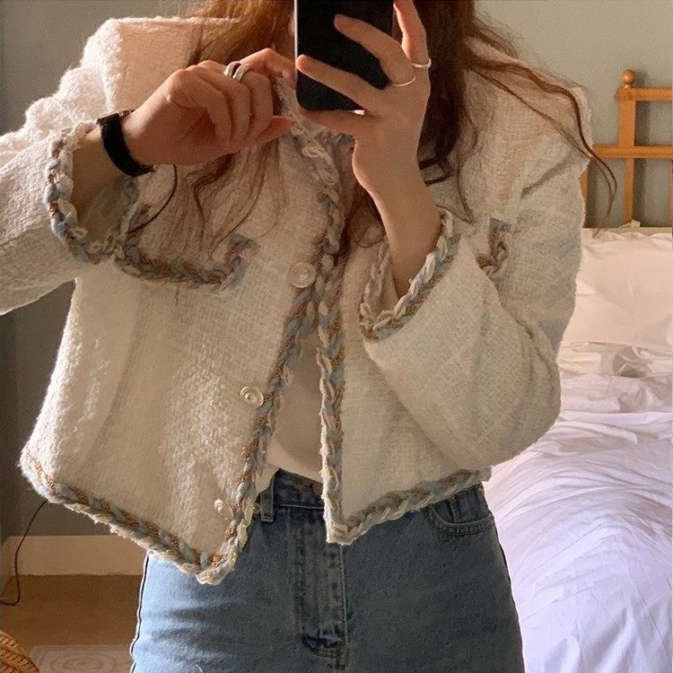 YIKOO - Jackets Lengan Panjang Korea kotak-kotak Atasan Wanita Coat