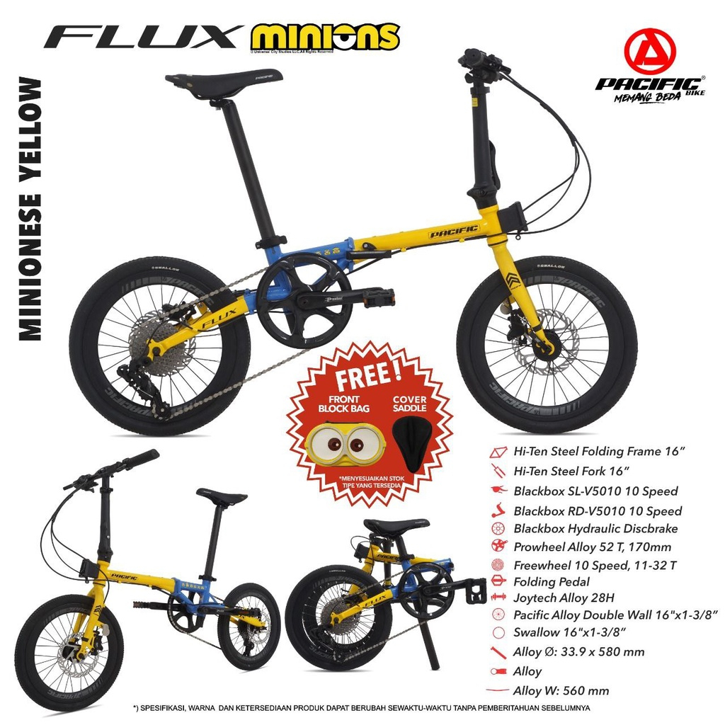 Sepeda Lipat Flux Minion Folding Bike 16 inch Minions Yellow