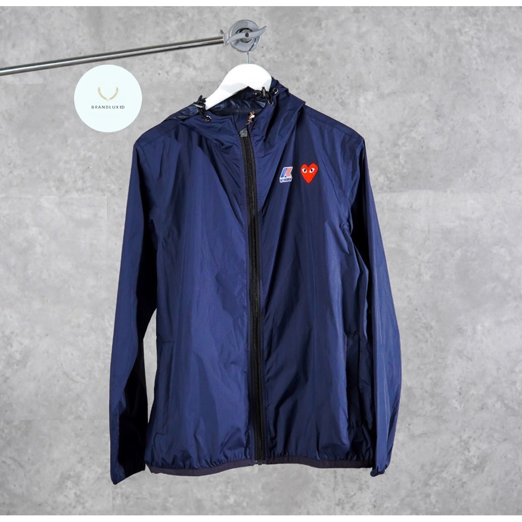 CDG Come Des Garcons Play Heart Red X Kway Zip Track Jacket in Navy