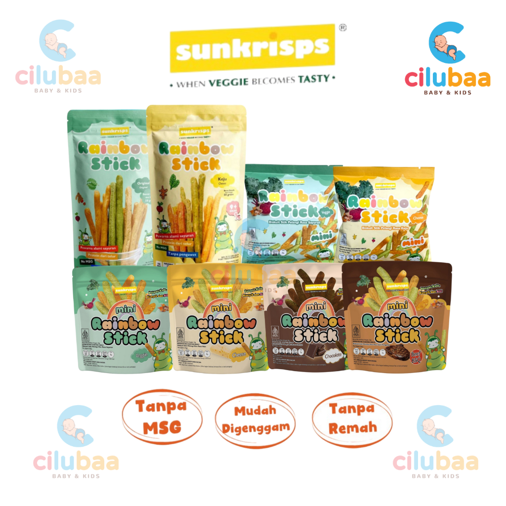 

SUNKRISPS Rainbow Stick - Veggie / Cheese - Snack Bayi Anak - Biskuit Stik Pelangi Rasa Sayuran - Sunkrip Stick Keju