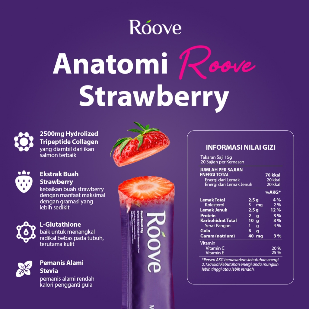 

Roove Strawberry 10 Sachet collagen tanpa pouch