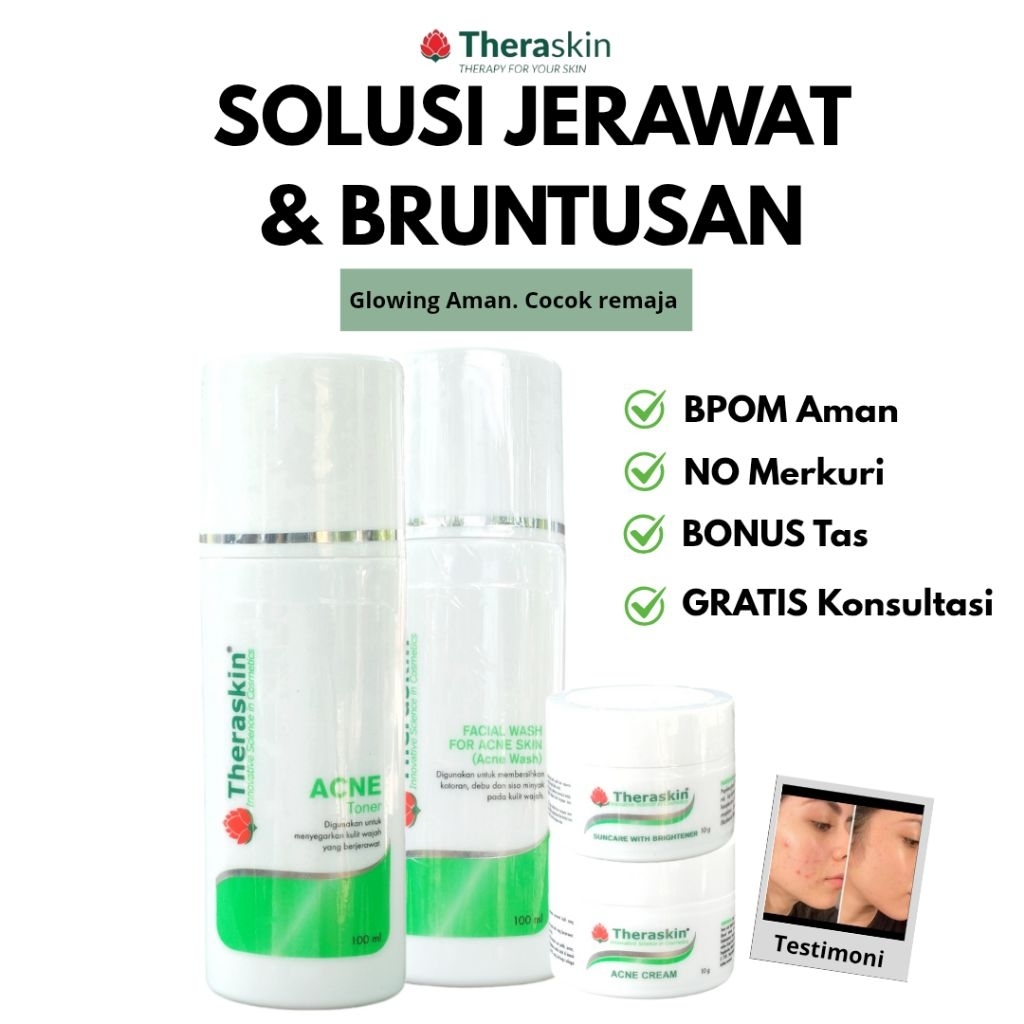THERASKIN Paket Skincare Jerawat dan Bruntusan - 4 in 1 Glow Set | Aman BPOM, cocok untuk Remaja dan