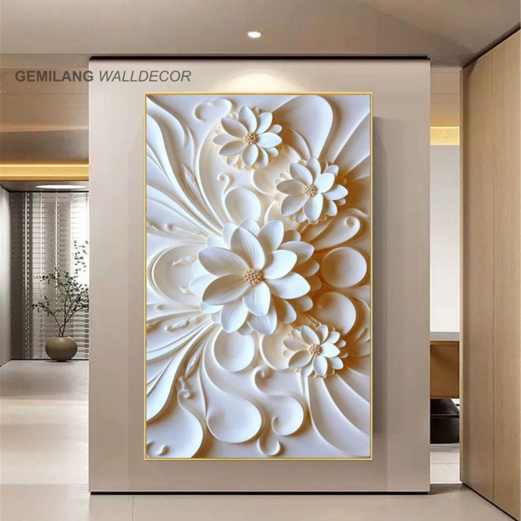 Wallpaper Dinding 3D Bunga Relief Mewah Dekorasi Rumah Minimalis Modern Bahan Sticker