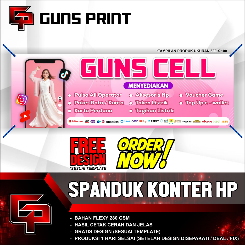 SPANDUK BANNER BALIGHO "KONTER HP 3" UK. 100 X 50 / 150 X 75 / 200 X 100 / 300 X 100