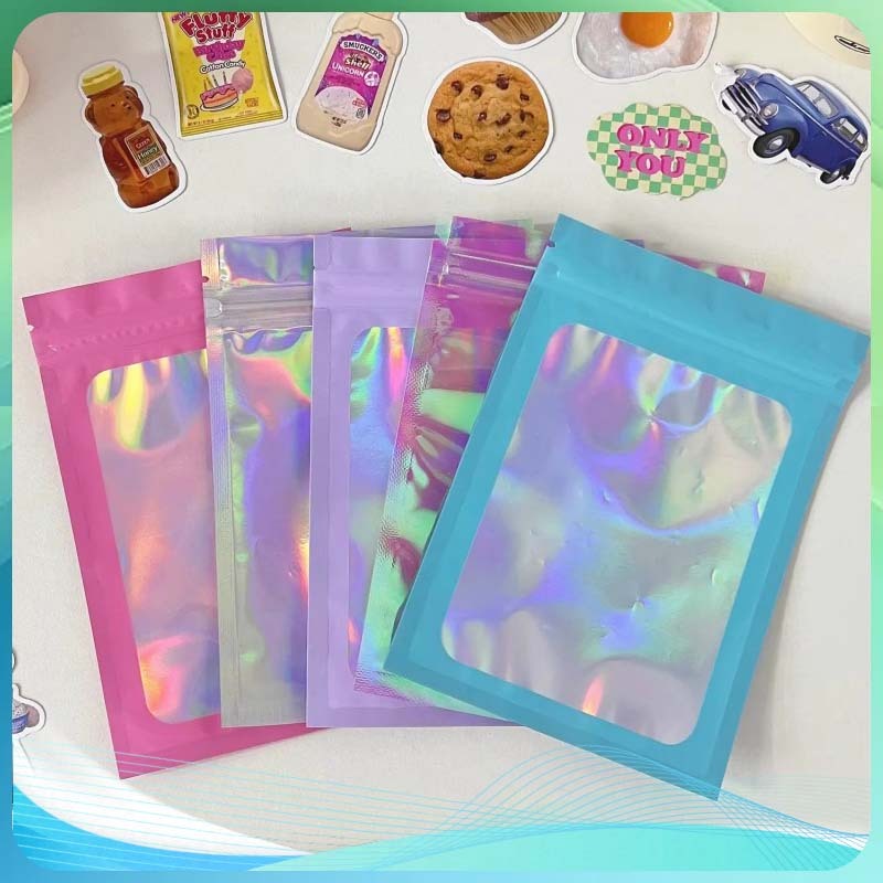 

50pcs Plastik Ziplock Warna Plastik Klip Sachet Plastik Foil Klip Souvenir Pouch Kemasan Laser Warna Warni