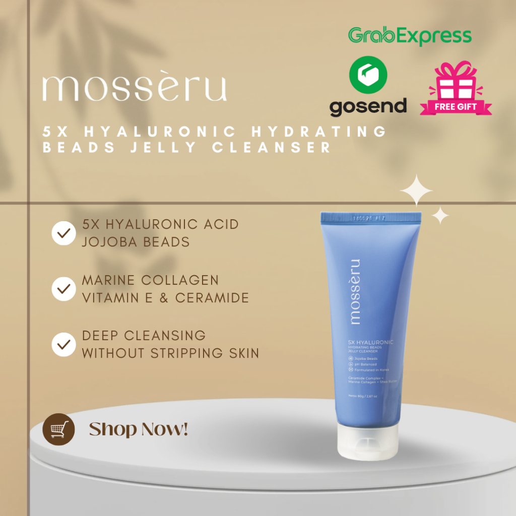 MOSSÈRU Facial Wash 5X  Hyaluronic Hydrating Beads Jelly Cleanser | Jojoba Beads | 5X Hyaluronic Aci