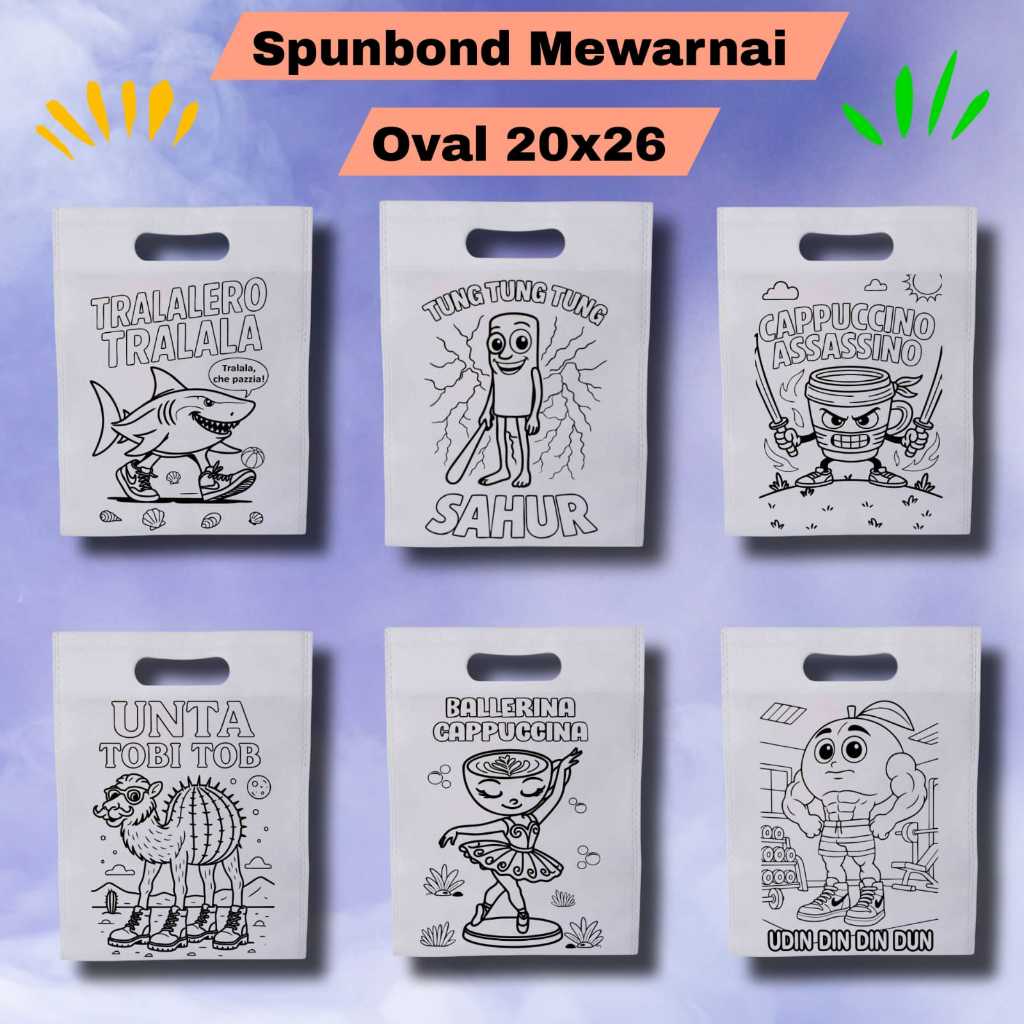 

{ Harga Par PCS }Tas Lukis Spunbond model Oval Ukuran 20x26 Tas Mewarnai Anak Anak