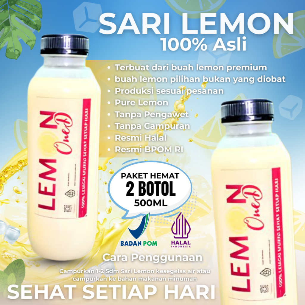 

VIRAL! PAKET MURAH 2 BOTOL Sari Lemon 500ML+500ML Alami 100% Lokal California Untuk Detoks Dan Diet