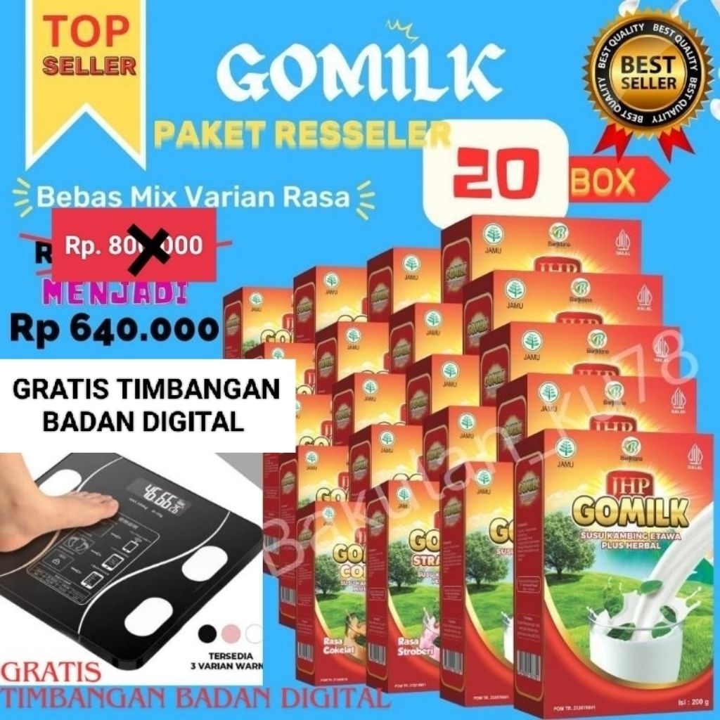 

(GRATIS TIMBANGAN BADAN) PAKET 20 BOX GOMILK SUSU KAMBING ETAWA PLUS HERBAL