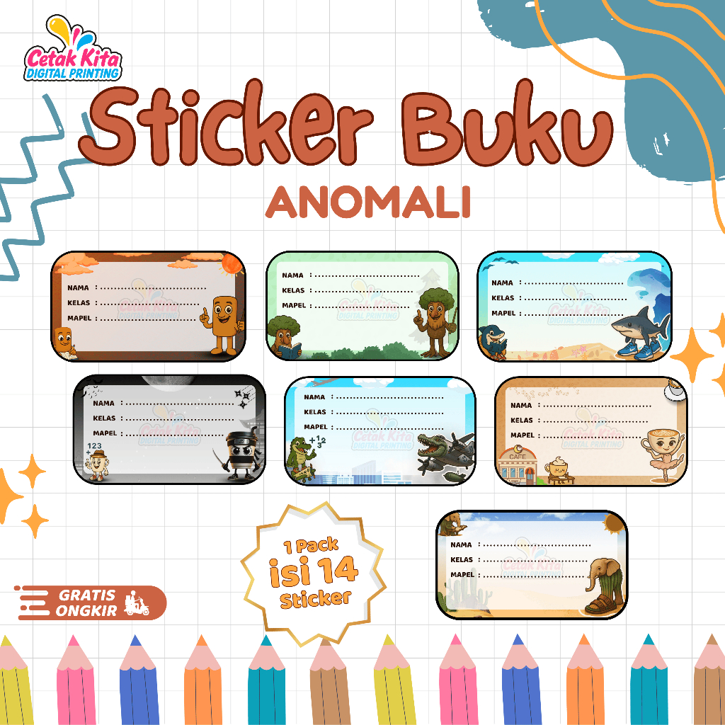 

(Isi 14 pcs) Sticker Label Buku Pelajaran ANOMALI