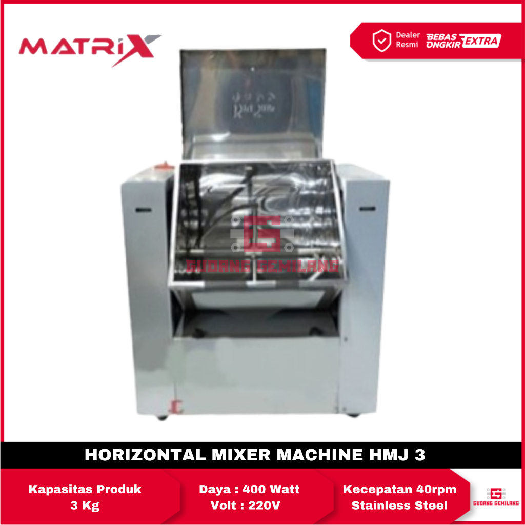 Horizontal Mixer Mesin Pengaduk Adonan Mie Pempek Cireng Dimsum Matrix HMJ 3 L