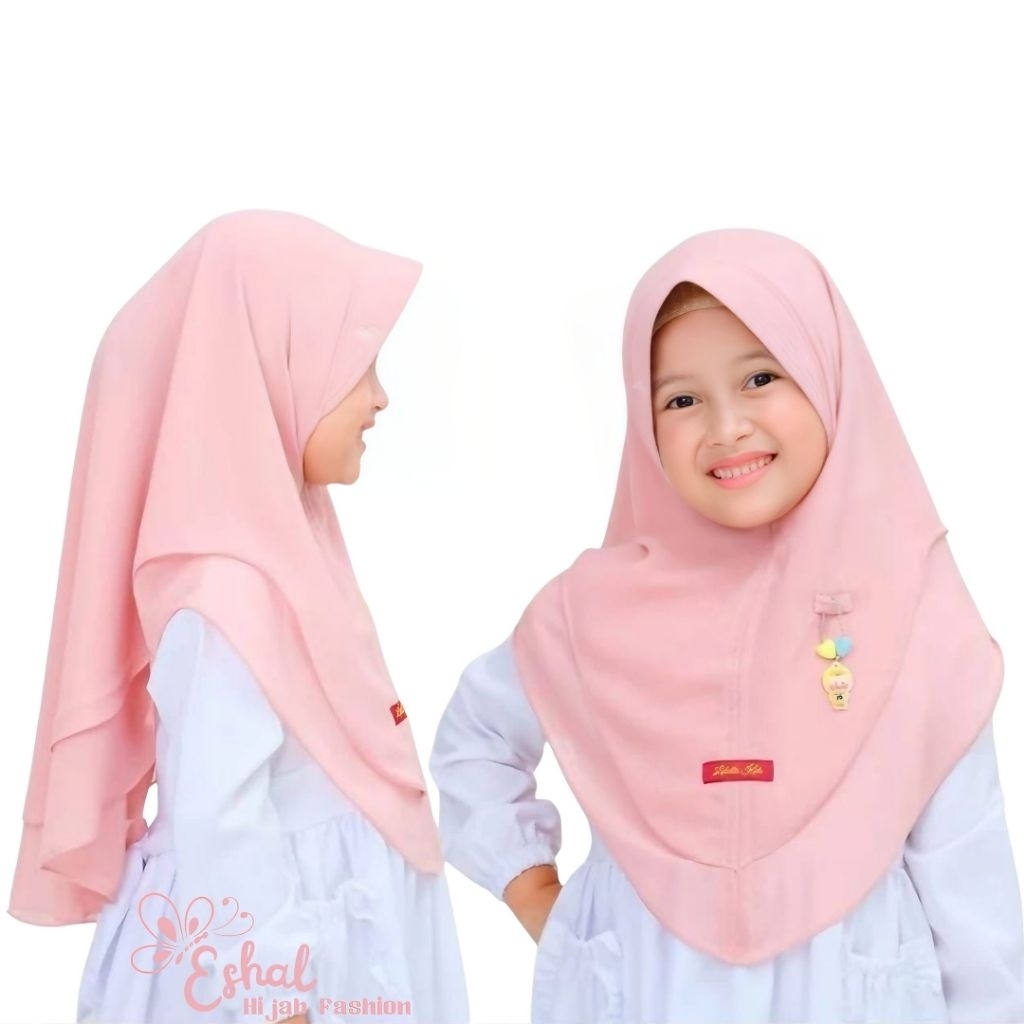 Jilbab Khimar Anak 2 Layar Ceruty Babydoll Premium Hijab Syar'i kids 4/11 tahun ceruti babydoll Keru