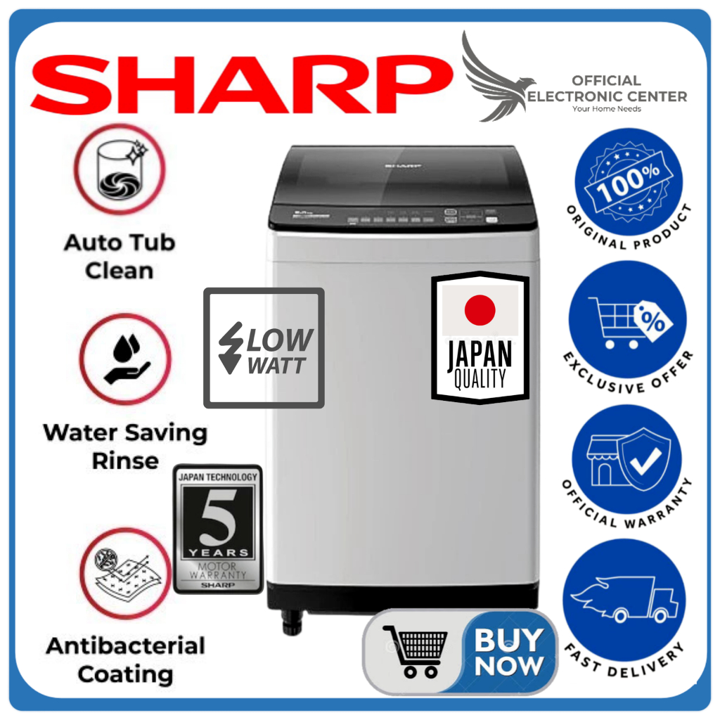 SHARP MESIN CUCI ESM9000T ESM-9000T ES M9000T 1 TABUNG 9KG SUPER ANTI BACTERIAL COATING TOP LOADING 