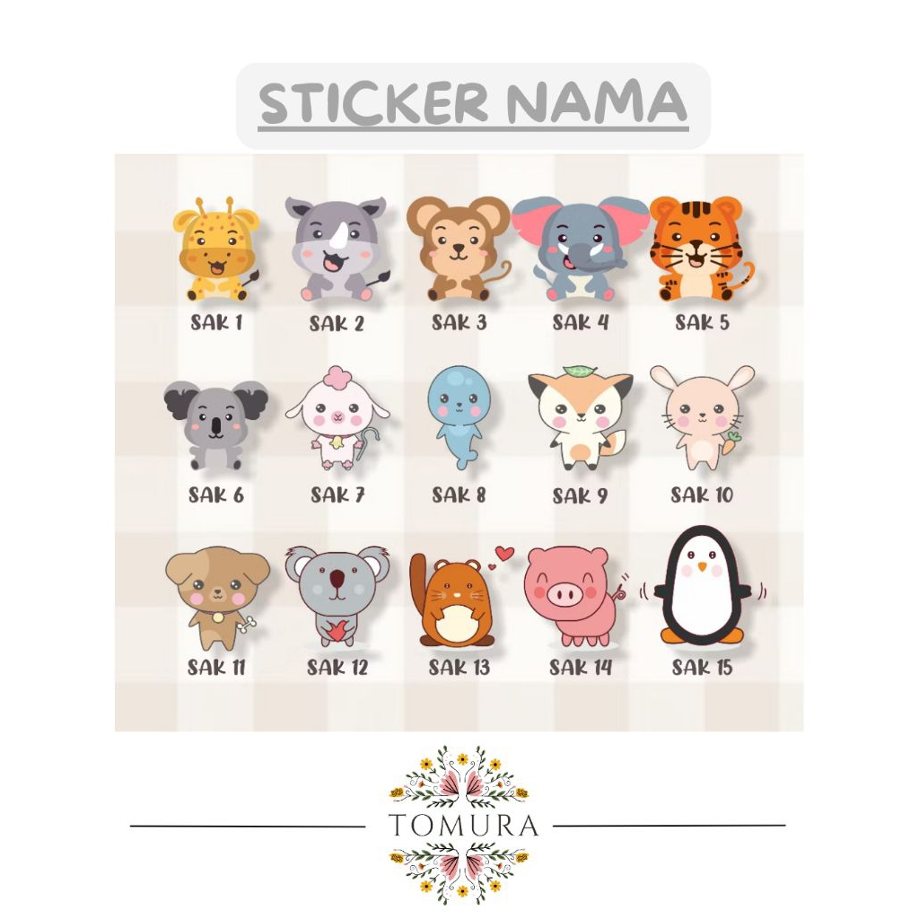 

(40 - 60 pcs) Sticker Label Custom Nama Animal / Cetak Stiker Nama Murah / Waterproff Sticker