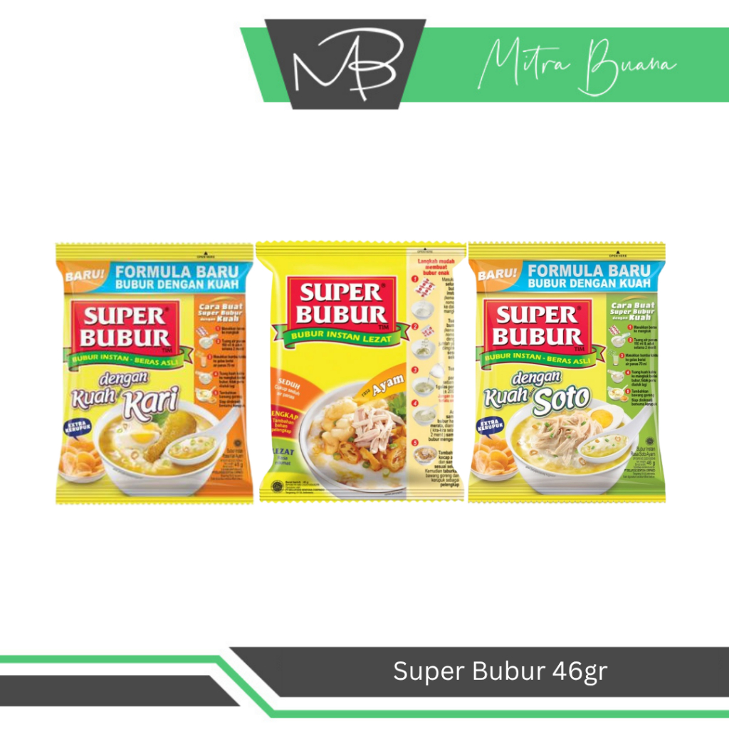 

Super Bubur All Varian Kari/Soto/Ayam (Harga Per 5 Pcs) - Bubur Instan Praktis Enak Murah Sehat