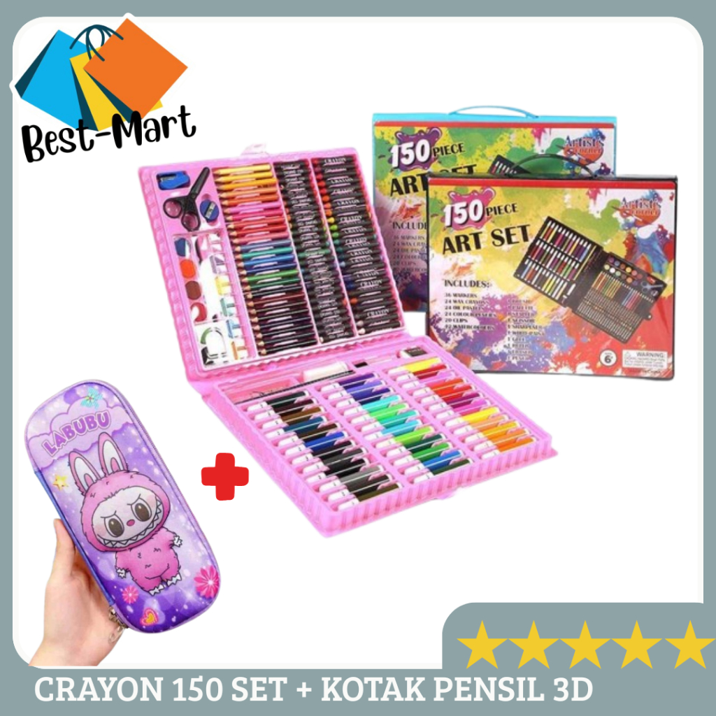 

HEMAT LEBIH MURAH Crayon Set 150 pcs + Kotak Pensil 3D Perlengkapan Menggambar Krayon Set