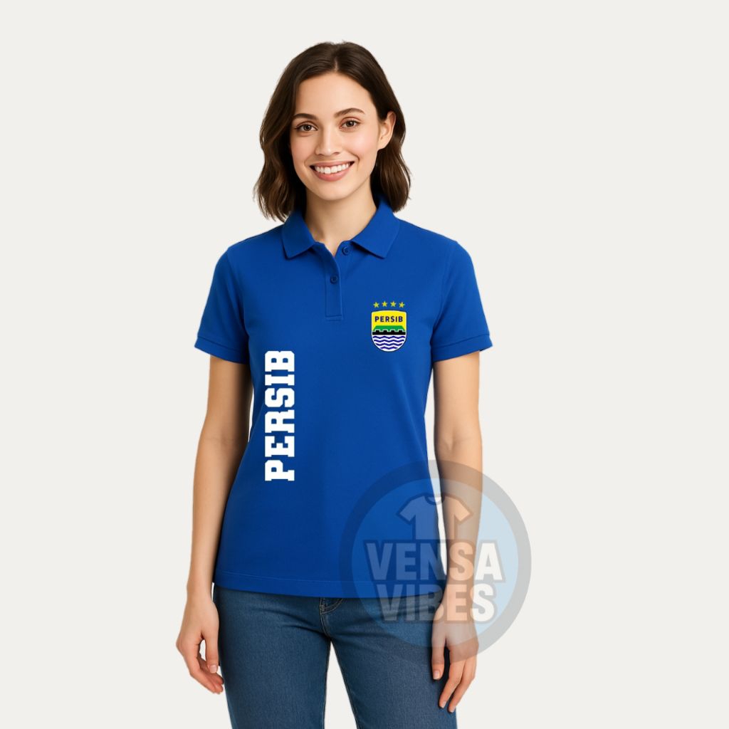 Kaos Kerah Persib Biru Lengan Pendek Baju Hitam Polos berkerah Sablon Logo persib pria wanita
