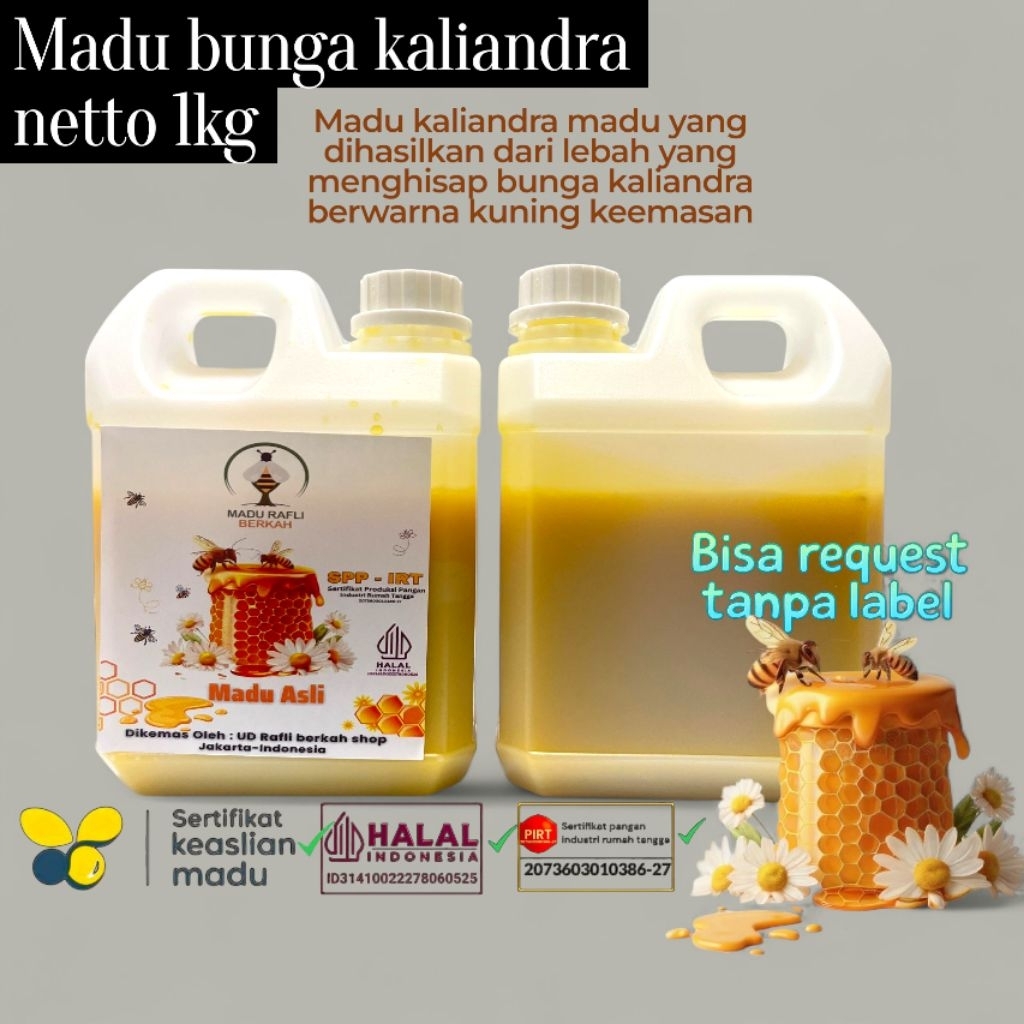 

Madu bunga kaliandra, raw honey isi 1000 gr_halal indonesia_teruji laboratorium asli tanpa campuran