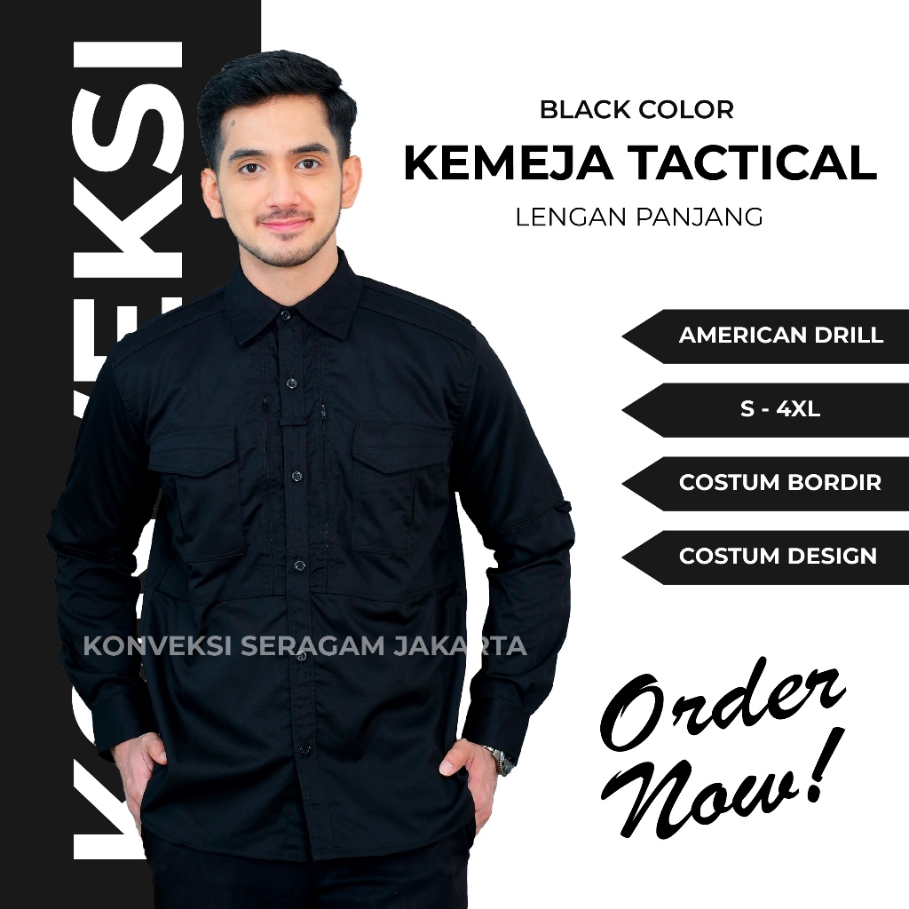 Baju Kemeja Tactical JUMBO Pria Lengan Panjang - Seragam Kerja Dinas Lapangan Tactical Warna Khaki, 