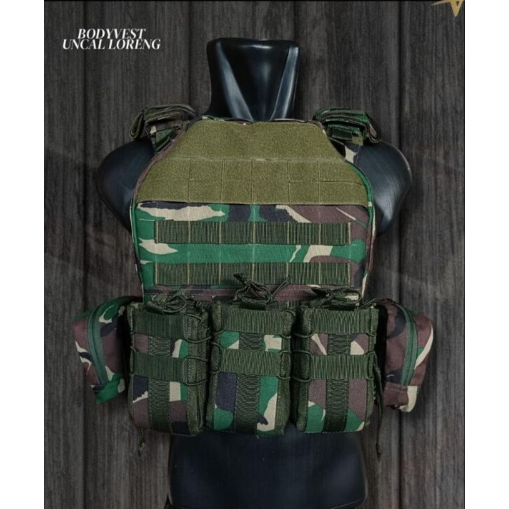 WR Bodyvest Uncal Loreng Premium Cordura D600 Waterproof Quick Release Hitam Hijau