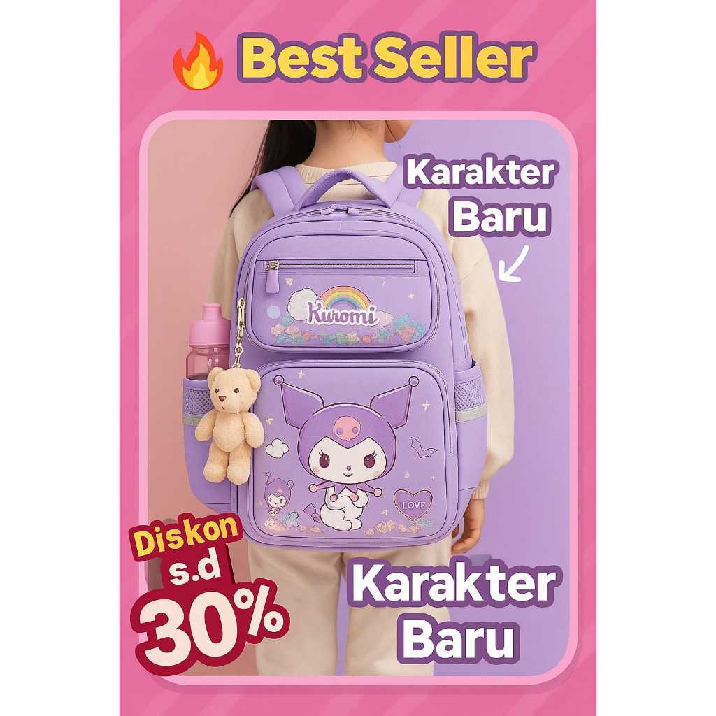 Tas Ransel Anak Sekolah Karakter Kartun Lucu + Tempat Minum | TK SD SMP | Anti Air - Bahan Tebal Wat