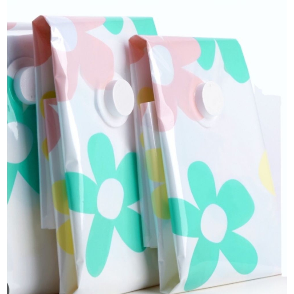 Kantong Plastik Vakum Jombu Untuk Kegiatan Travel Pakaian atau Selimut Anti Air Motif Bunga Cocok Un