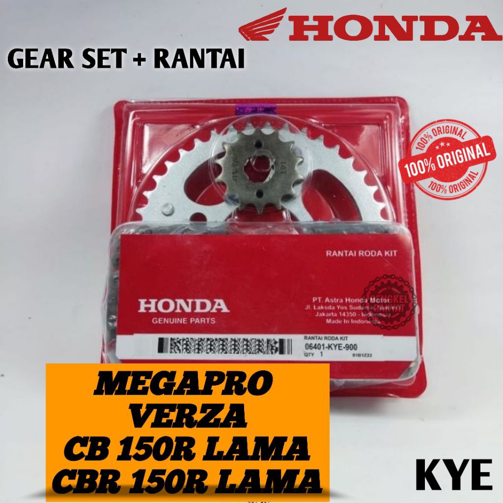 GEAR SET + RANTAI KYE MOTOR MEGAPRO, VERZA, CB 150R, CBR 150R LAMA ORIGINAL AHM