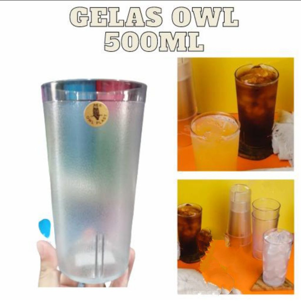 Gelas Mika Owl Kulit jeruk/ Gelas Es teh Mika Owl plastik/ Gelas Mika tebal owl 250 ml, 350 ml dan 5