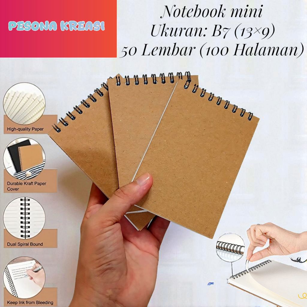 

Premium Buku Saku Catatan Mini Isi 100 Halaman 50 Lembar Ukuran B7 Notebook Memo Kecil Cover Coklat