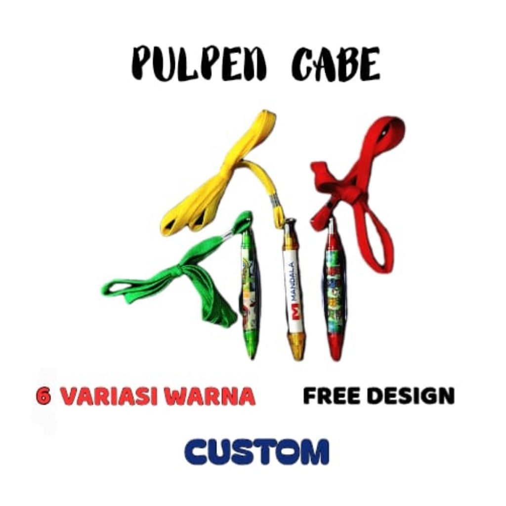 

Pulpen Ballpoint Cabe Tali Custom Desain Logo Tulisan Souvenir Seminar Promosi Gift Hadiah