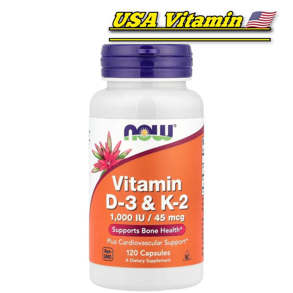 Now Foods Vitamin D-3 & K-2 1000 iu 45 mcg | D3 K2 1000iu 120 Capsules