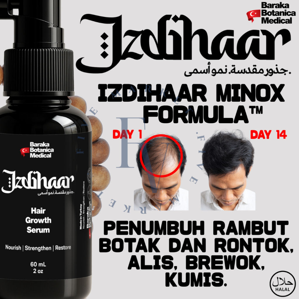 Izdihhaar MINOXIDIL 5% Serum Penumbuh Rambut Hair Growth Alis Kumis Brewok Pria Wanita 60ml