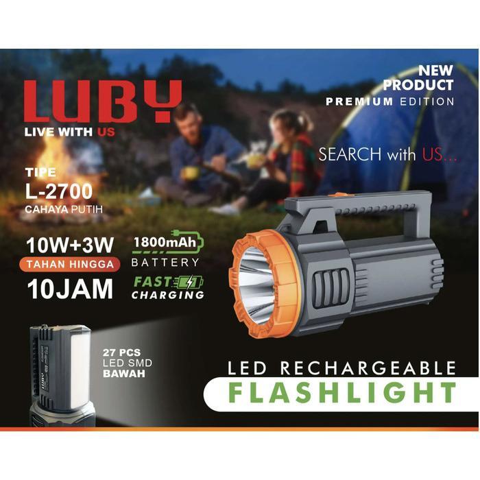 Senter Tangan Luby L-2700 Lampu Rechargeable Flashlight L2700 10W+3W BATAM