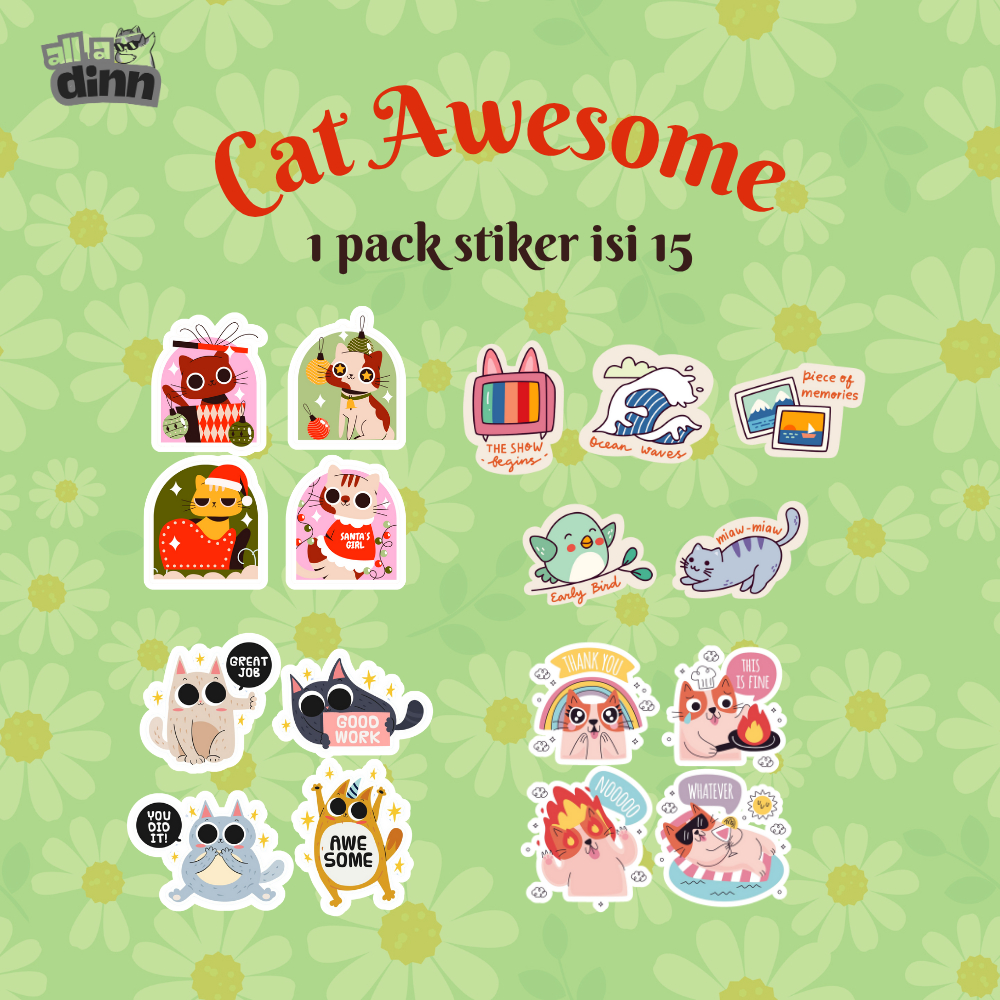 Stiker Kucing Lucu Aesthetic | 1 Pack Isi 15 | Bahan Chromo | Cat Sticker Cute Aesthetic