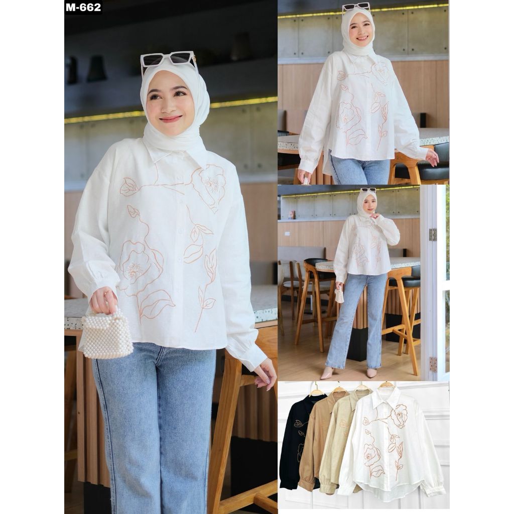 Blouse Floral Bunga Shirt Atasan Kemeja Stylish Wanita casual basic all size Motif Bunga Kantor cott