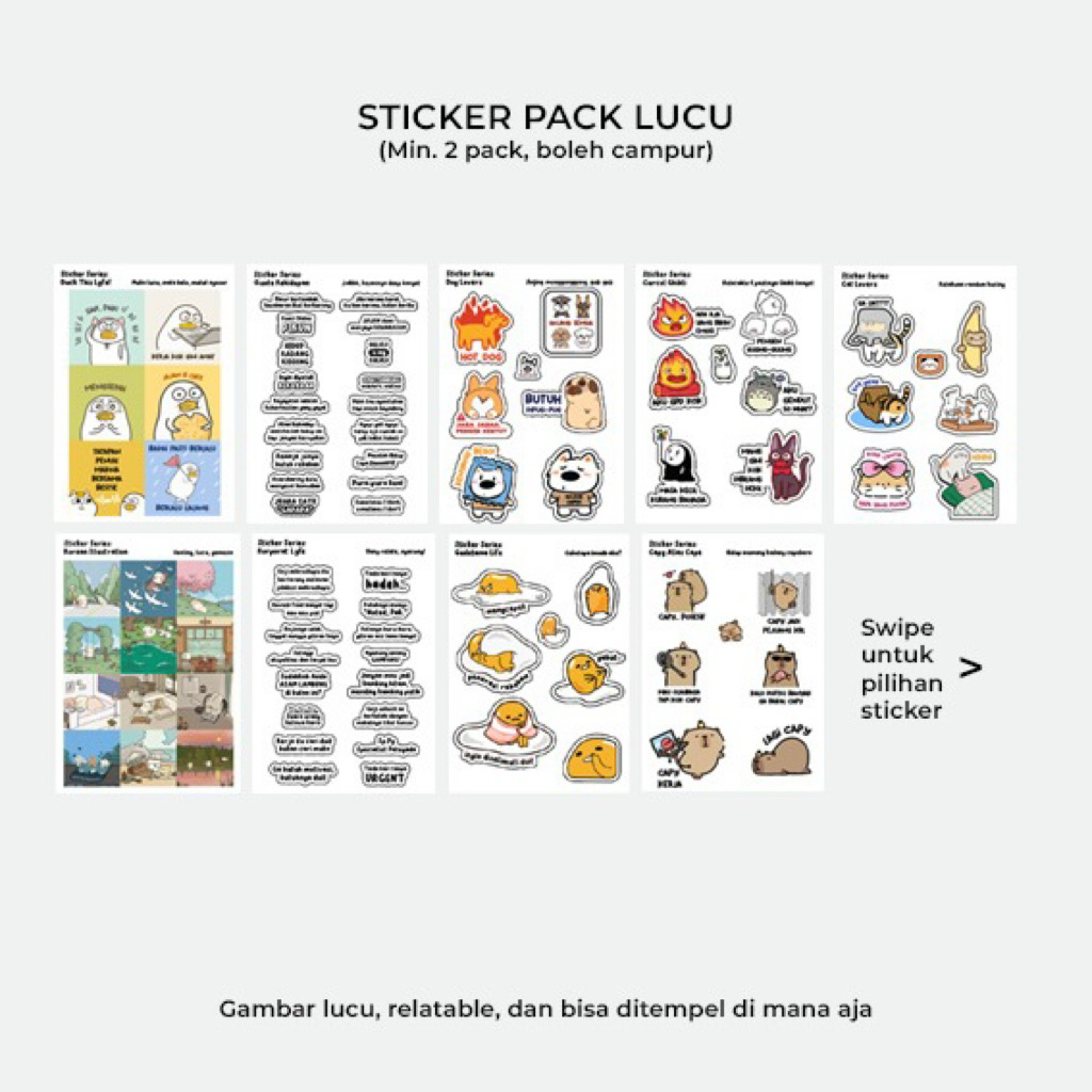 

[Min 2] Sticker Lucu Kartun Relatable Sambat Kata-Kata Korporat Life, Ghibli, Kucing, Anjing, Gudetama, Capybara