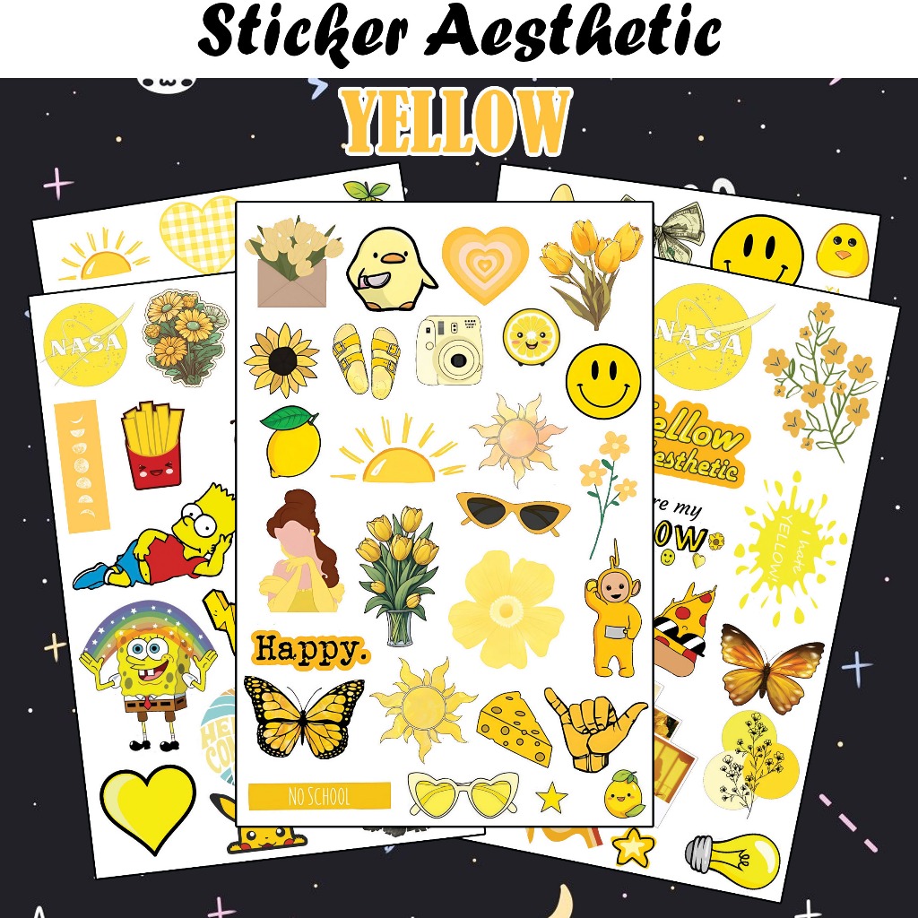 

Sticker Aesthetic A6 A5 Kuning Waterproof sticker tema warna stiker estetik anti air pack Yellow glossy Vintage jurnal color Deco Korea kawai lucu simple