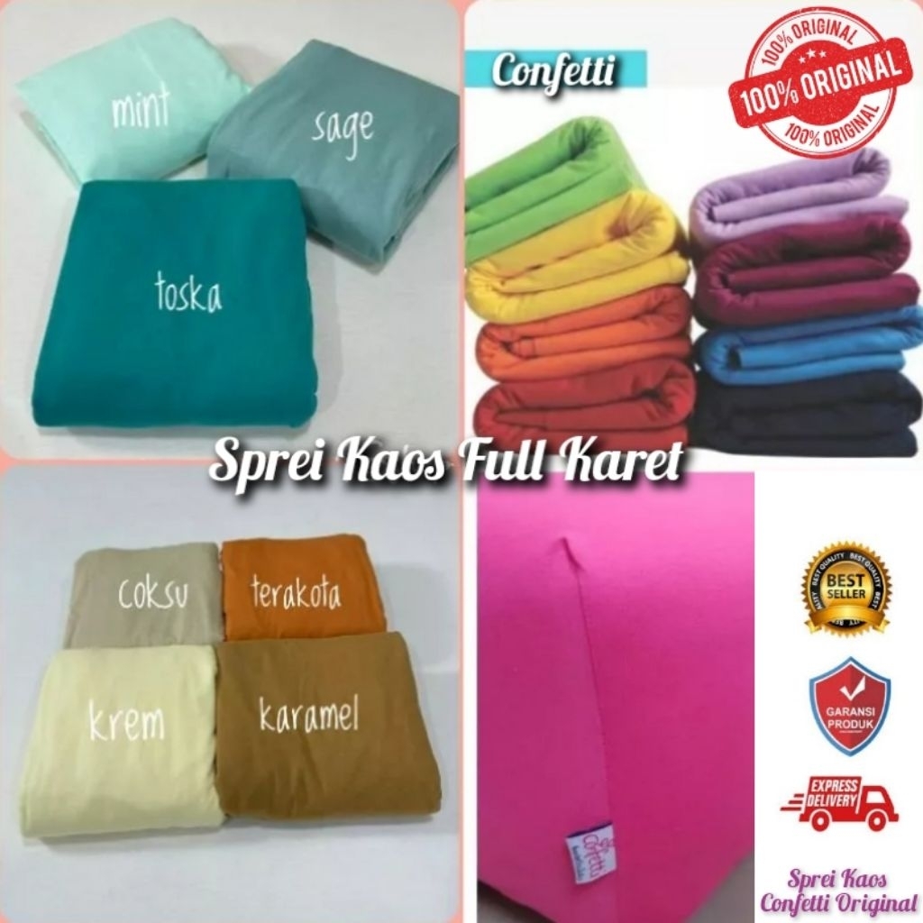 Sprei Kaos Confetti (Sprei Saja), Sprei Kaos Karet Keliling, Sprei Kaos Lembut, Sprei Tahan Kusut, S
