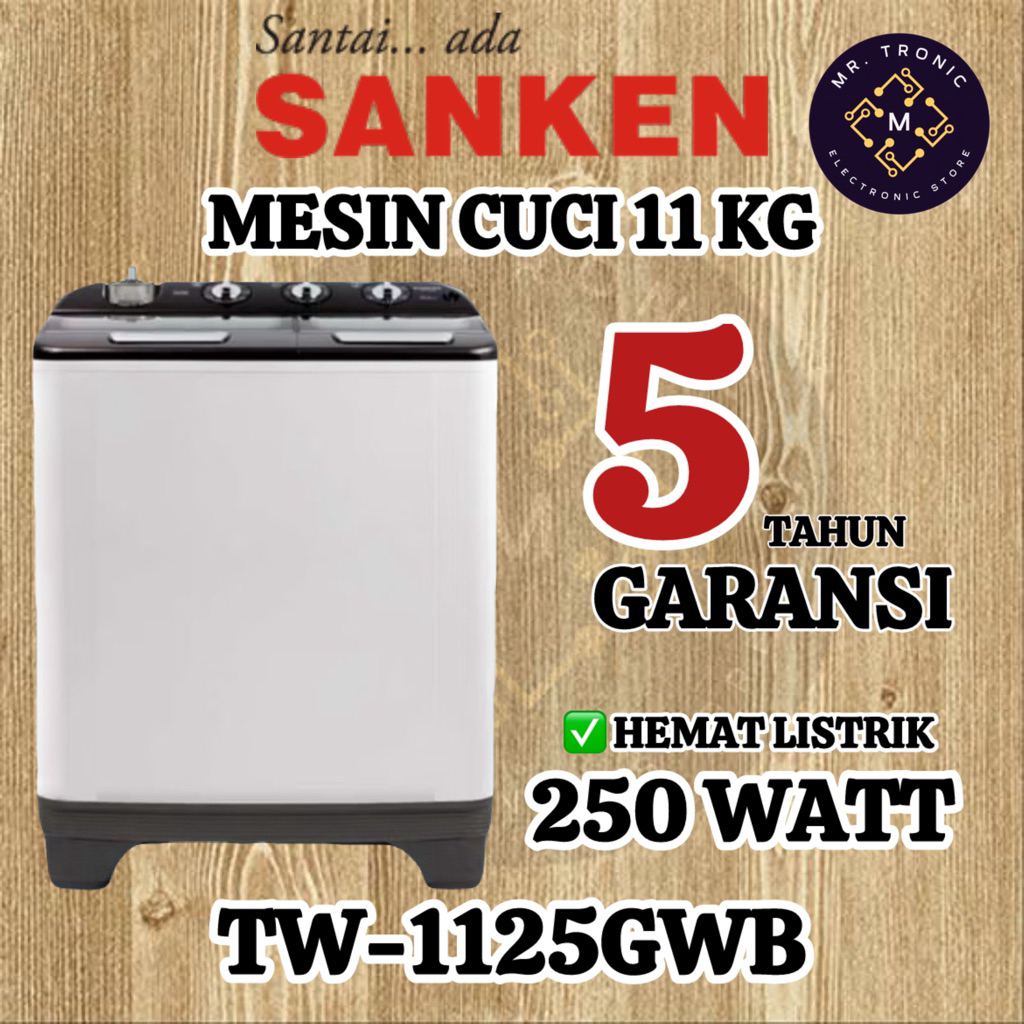 [HEMAT LISTRIK] SANKEN TW-1125GWB / TW1125GWB MESIN CUCI 2 TABUNG - GARANSI RESMI