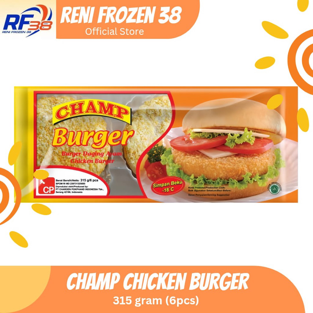 

Champ Chicken Burger @6pcs 315 gram / Frozen Food / Reni Frozen 38