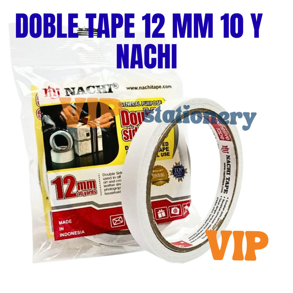 

DOUBLE TAPE NACHI 12 MM / Isolasi Selotip 2 Sisi Berkualitas Double Side tape NACHI 12 MM 10 Yard Double Side Tape Nachi 1/2 Inch ( 12MM)