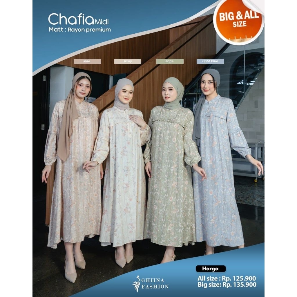 Ready Stock Chafia Midi Ghina/Gamis ghina/ghina fashion/ COD