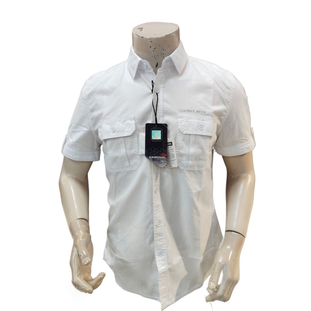 KEMEJA PRIA CARDINAL JEANS SLIM FIT WARNA PUTIH POLOS LENGAN PENDEK KUALITAS PREMIUM