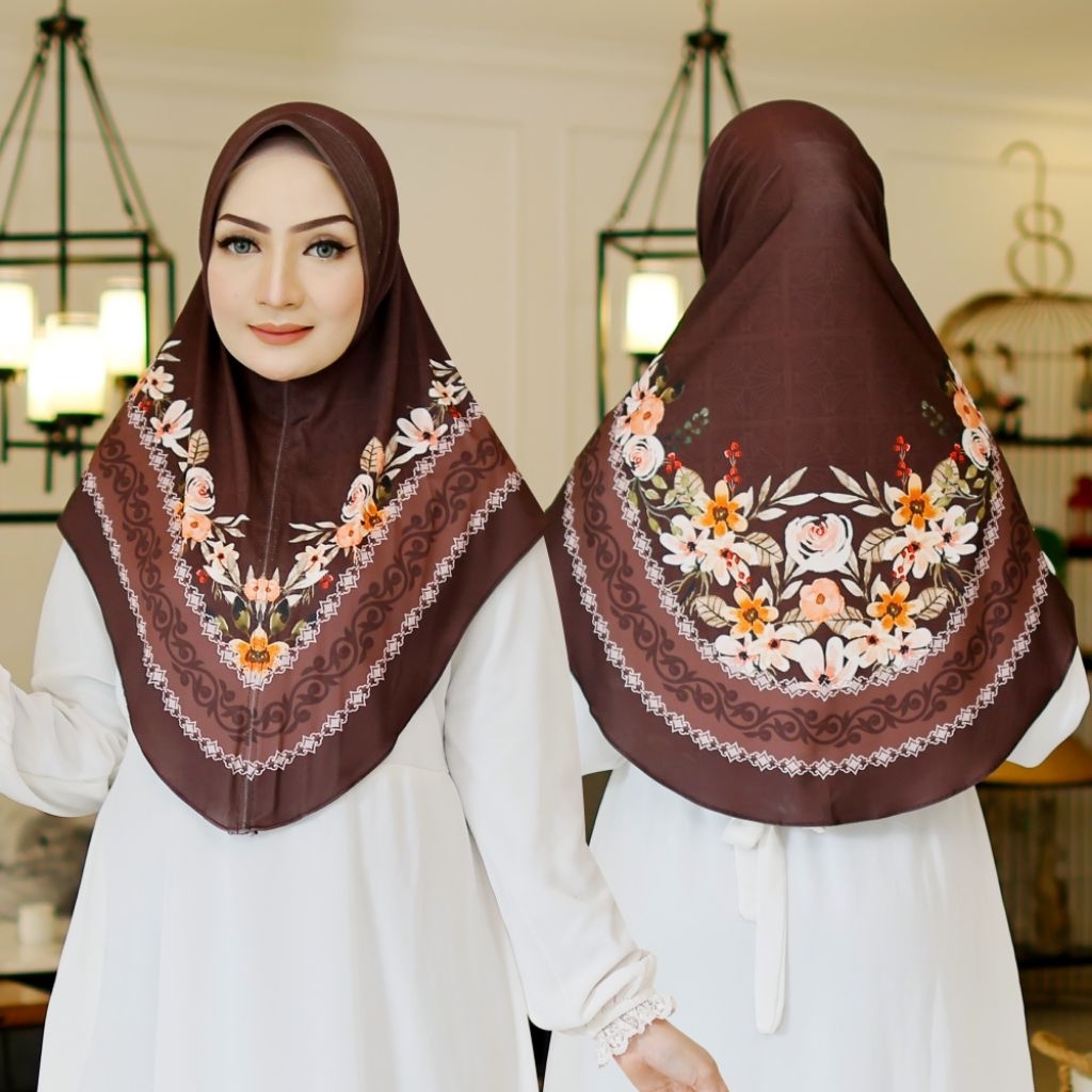 Majid_Hijab/Jilbab/Kerudung Bergo Instan Motif Kasyla Bunga Arabian Jersey Premium